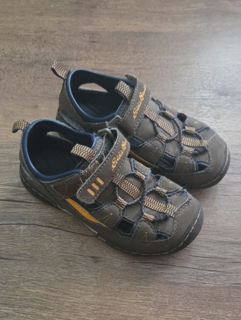 Eddie Bauer Brown Kids Closed-Toe Sandals with Yellow Accent